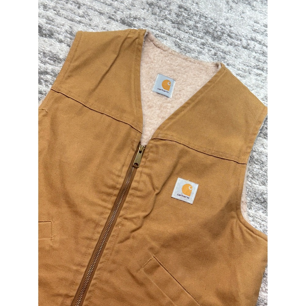 90s Carhartt Vest Men‎ XL Brown Duck Canvas Sherpa Lined V02 BRN Full Zip
